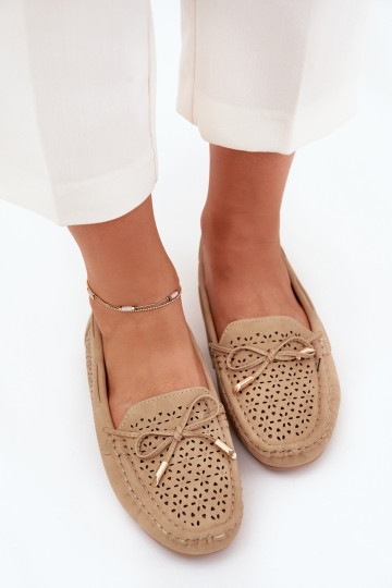 Dames mocassins met ajourdetails en veters in chaki Mirisa