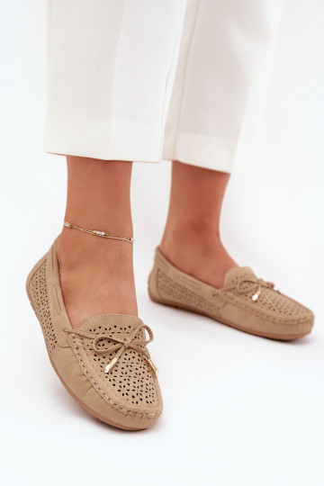 Dames mocassins met ajourdetails en veters in chaki Mirisa 2
