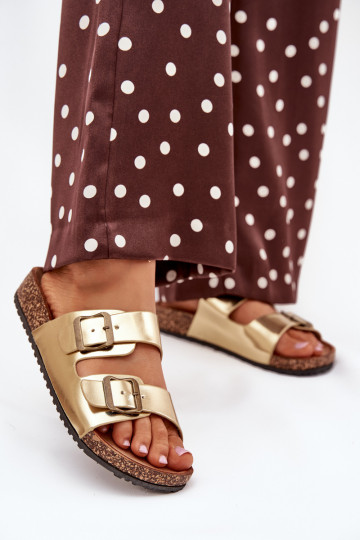 Dames Slippers met platform met gespen gouden kleur Vesina