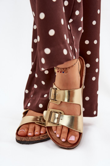 Dames Slippers met platform met gespen gouden kleur Vesina 2