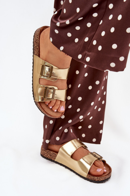Dames Slippers met platform met gespen gouden kleur Vesina Dames Slippers met platform met gespen gouden kleur Vesina