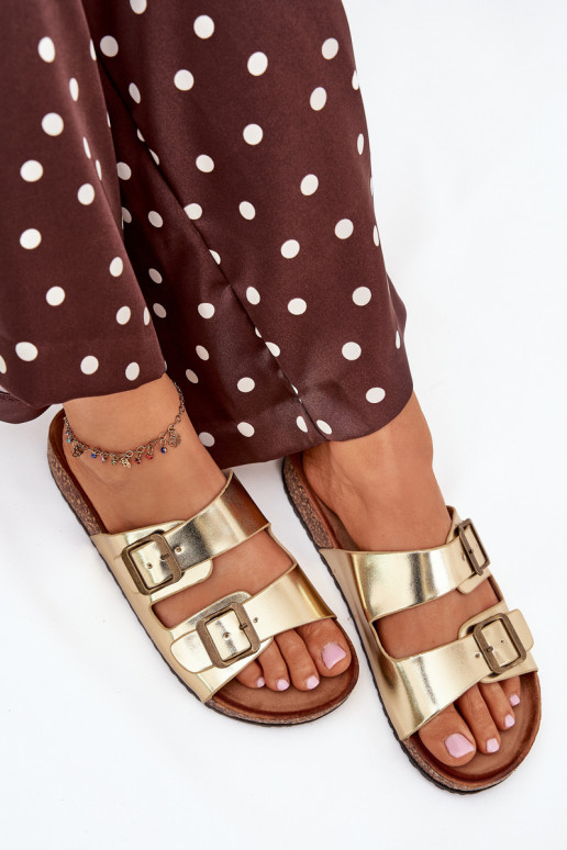 Dames Slippers met platform met gespen gouden kleur Vesina Dames Slippers met platform met gespen gouden kleur Vesina