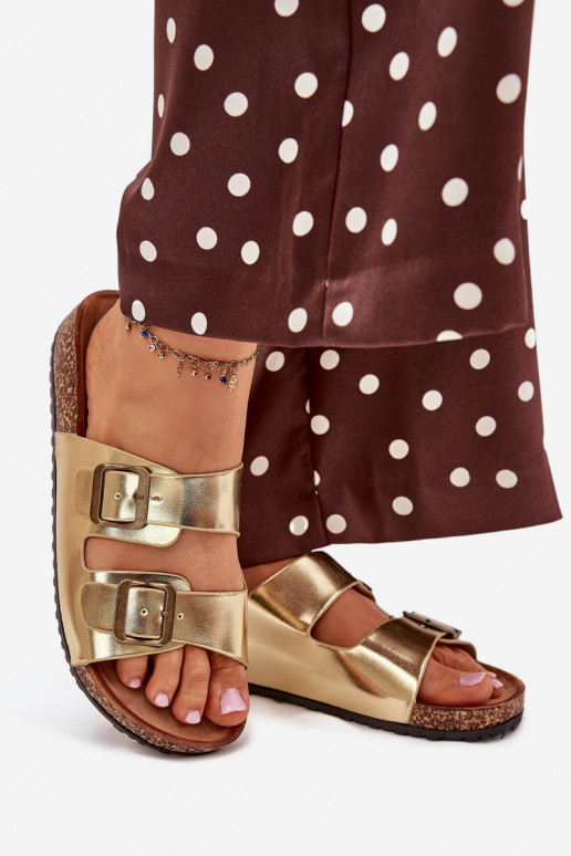 Dames Slippers met platform met gespen gouden kleur Vesina Dames Slippers met platform met gespen gouden kleur Vesina
