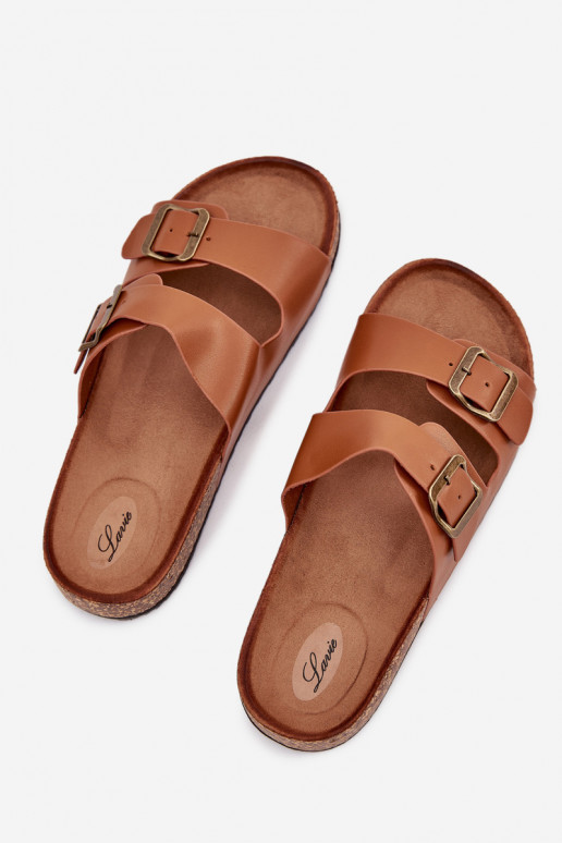 Dames Slippers met platform met gespen bruine kleur Vesina Dames Slippers met platform met gespen bruine kleur Vesina