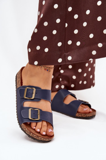 Dames donkerblauwe slippers met platform en gespen Vesina 2