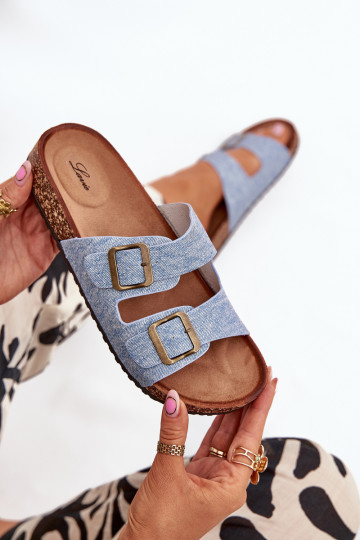 Mules femmes en denim clair avec plateforme et boucles Vesina