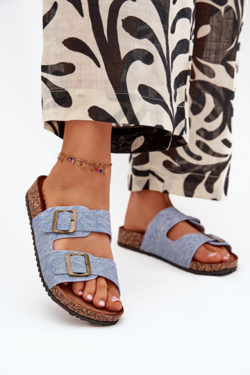 Dames lichte denim slippers met platform en gespen Vesina 2