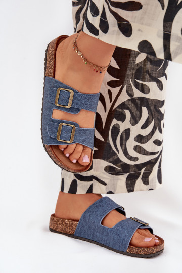 Dames Slippers met platform met gespen Donker Jeans Vesina