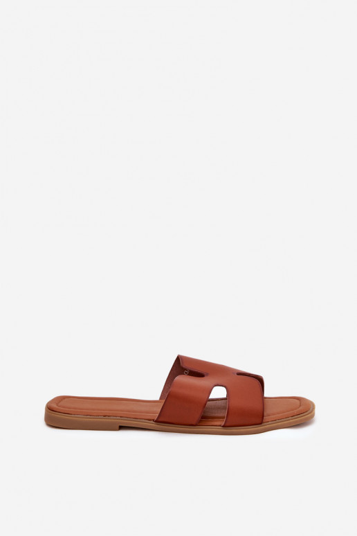 Slippers Dames plat Met uitsparingen bruine kleur Salyra Slippers Dames plat Met uitsparingen bruine kleur Salyra