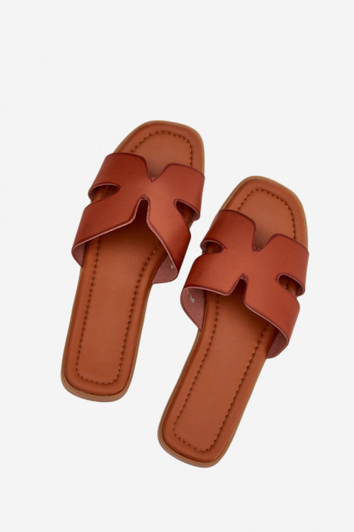 Slippers Dames plat Met uitsparingen bruine kleur Salyra Slippers Dames plat Met uitsparingen bruine kleur Salyra