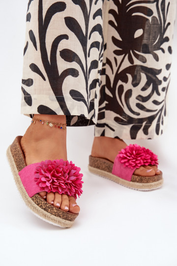 Damespantoffels met platform Met sierlijki met bloemmotievenkami roze Tessara 2