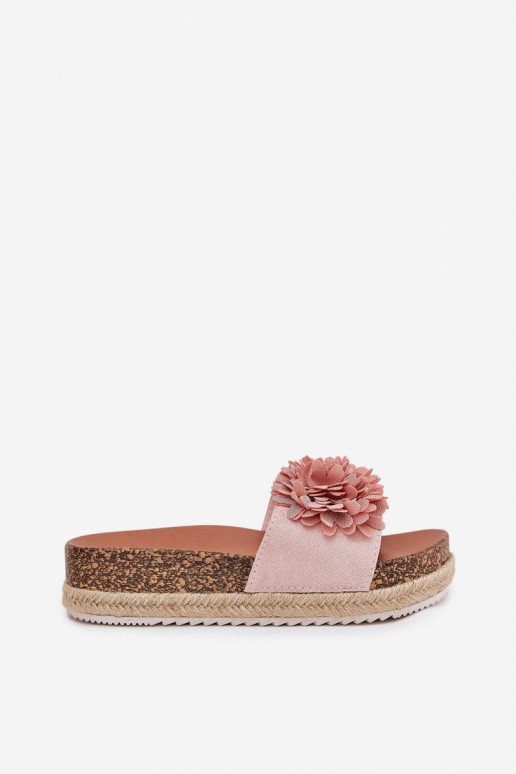 Damespantoffels met platform Met sierlijki met bloemmotievenkami roze Tessara Damespantoffels met platform Met sierlijki met bloemmotievenkami roze Tessara