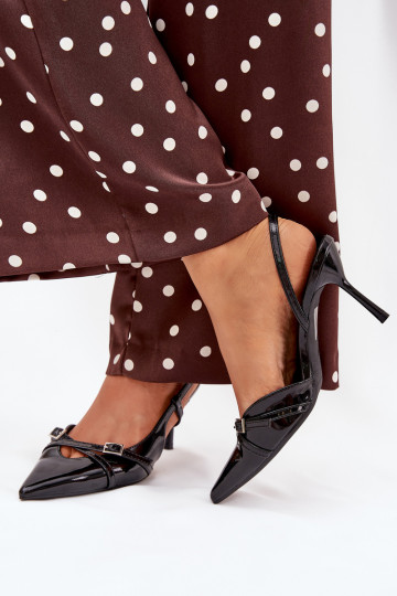 Chaussures noires laquées avec talon ouvert et brides Ravira 2