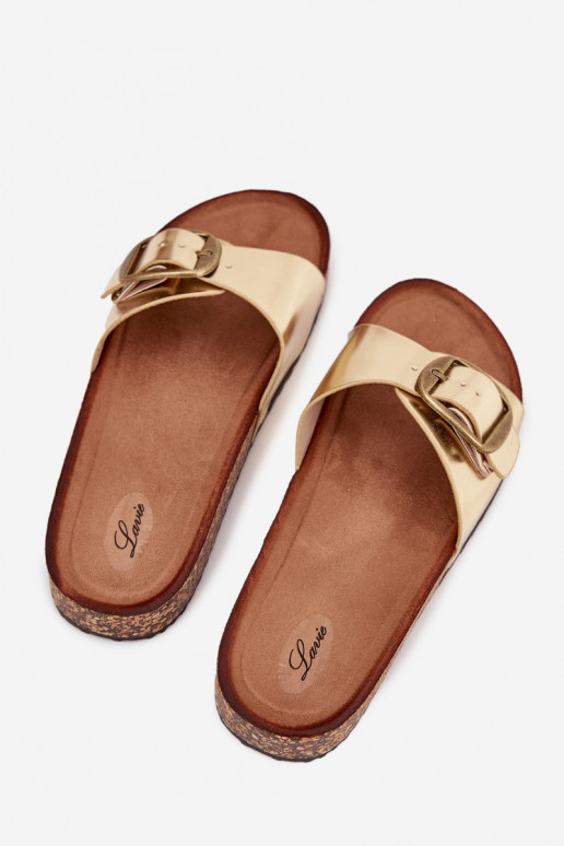 Damespantoffels met platform met gespen gouden kleur Vianara Damespantoffels met platform met gespen gouden kleur Vianara