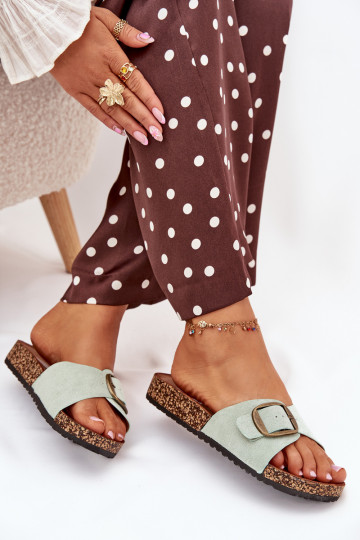 Damespantoffels met gespen met platform mint kleuren Zavira