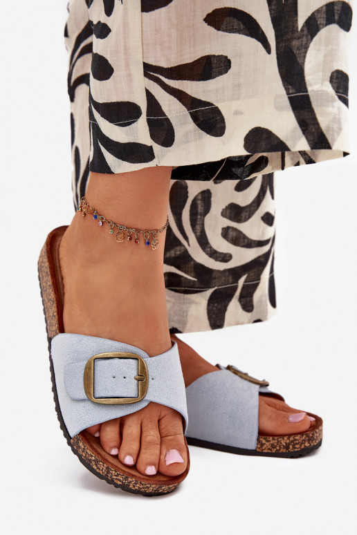 Damespantoffels met gespen met platform blauIn Zavira Damespantoffels met gespen met platform blauIn Zavira