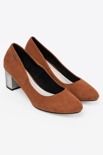 braune Farbe High Heels z ozdobnym Silberm obcasem