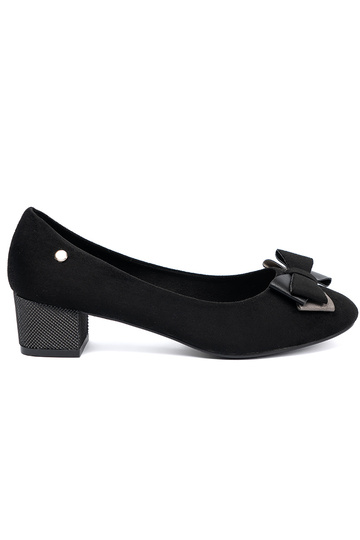 couleur noire talons hauts avec un arc sur le talon 2