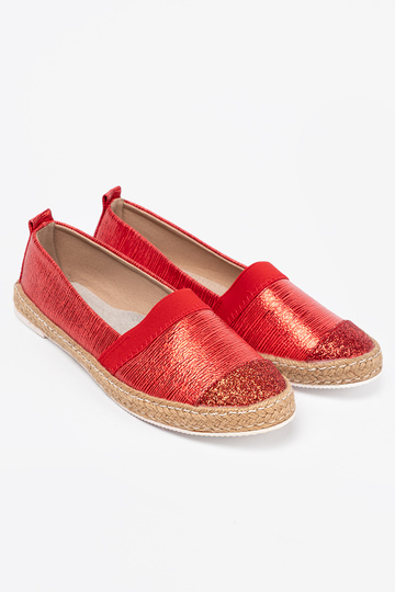 couleur rouge espadrilles z błyszczącą nitką