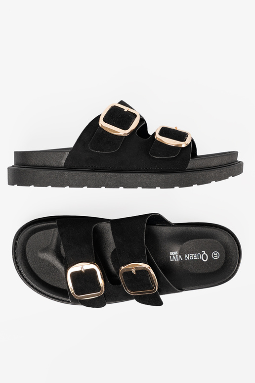 Hausschuhe Frauen schZuarze Farbe ze goldenmi klamrami Hausschuhe Frauen schZuarze Farbe ze goldenmi klamrami