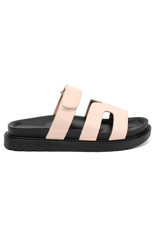 beige slippers met riemen Klittenband