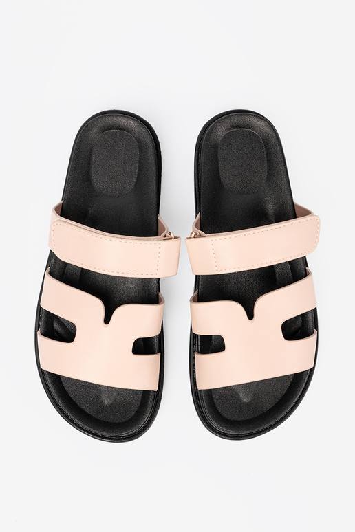 beige slippers met riemen Klittenband