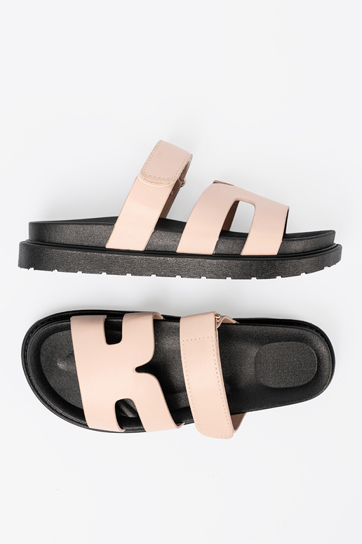 beige slippers met riemen Klittenband