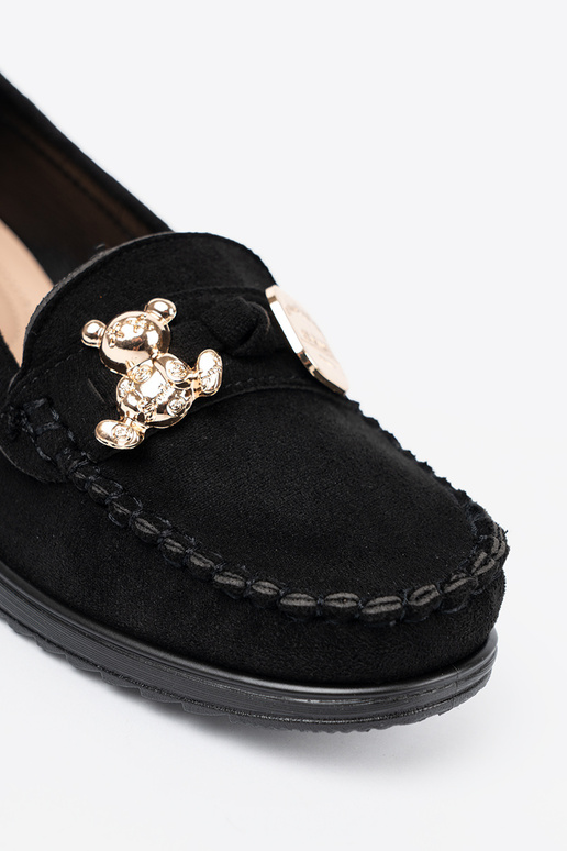 couleur noire en daim demi-chaussures z ozdobnym misiem