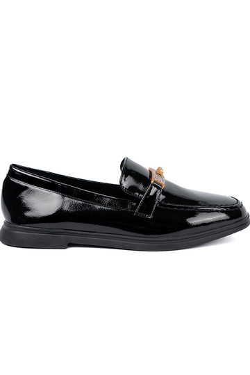 Elegante stijl gelakt Dames mocassins z złotą ozdobą 2