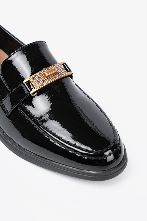 Style élégant laqué mocassins z złotą ozdobą