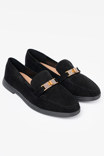 zInart van suède Dames mocassins z elegancką złotą ozdobą