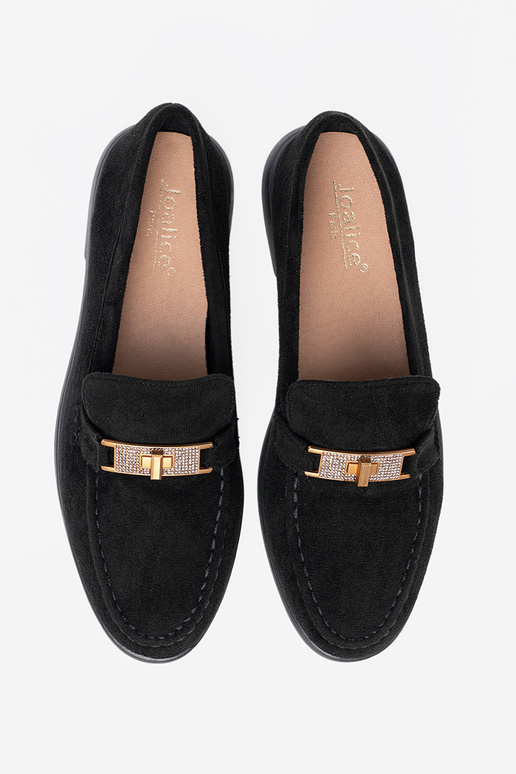 couleur noire en daim mocassins z elegancką złotą ozdobą