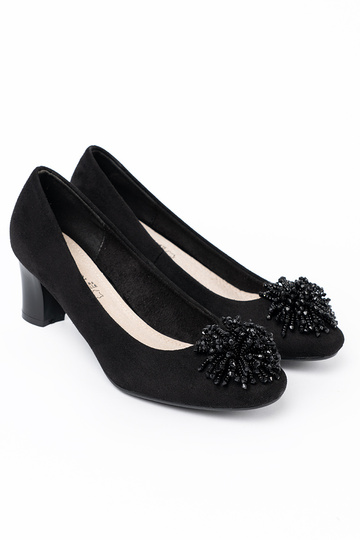 couleur noire talons hauts z ozdobną broszką z koralikóÀ