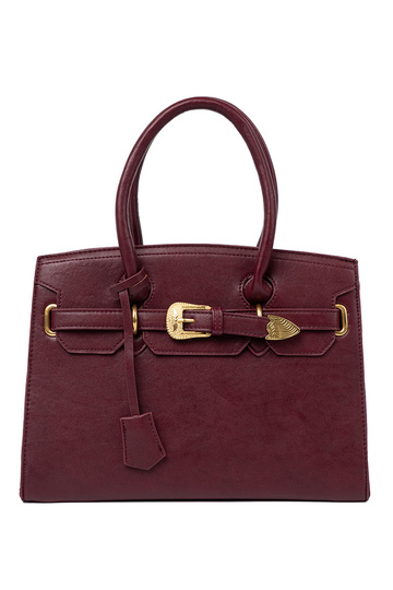 bordeaux Handtas met decoratieve gesp In goudenm kolorze 2