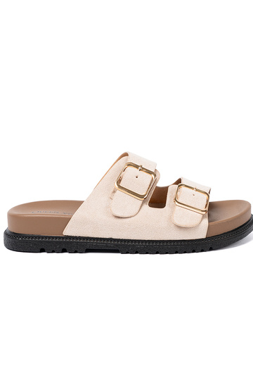 Pantoufles pour femmes à la mode brillammentbeige z zamszoÀym Àykończeniem 2