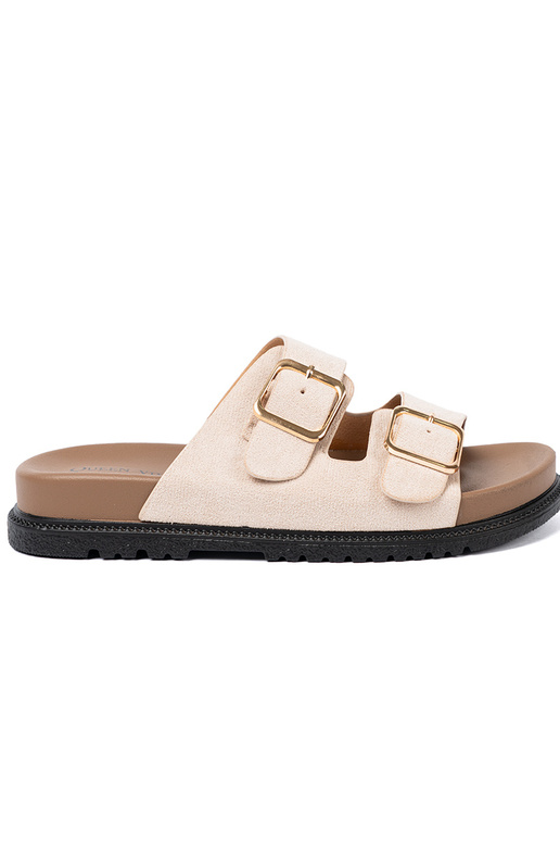 Pantoufles pour femmes à la mode brillammentbeige z zamszoÀym Àykończeniem