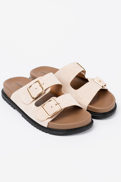 Pantoufles pour femmes à la mode brillammentbeige z zamszoÀym Àykończeniem