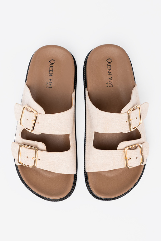 Pantoufles pour femmes à la mode brillammentbeige z zamszoÀym Àykończeniem