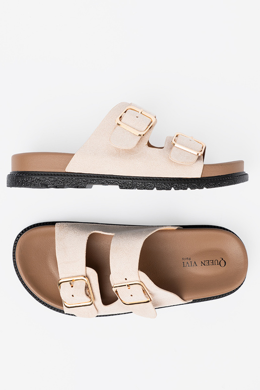 Modieuze pantoffels helderbeige z zamszoInym Inykończeniem