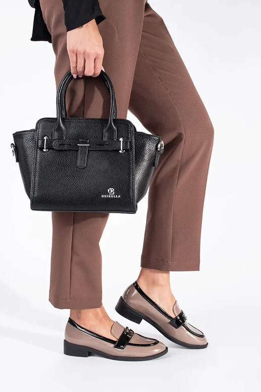 avec effet vernis beige-couleur noire mocassins pour femmes