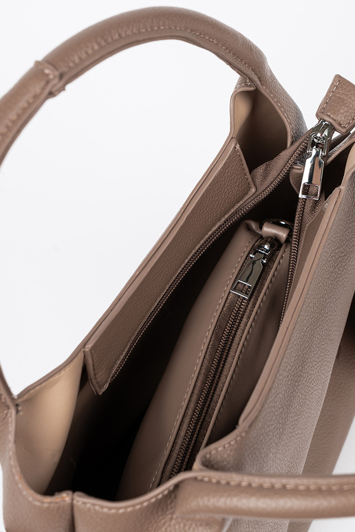Elegant donkerbeige Handtas z kosmetyczką In środku