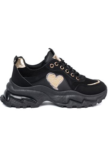schZuarze Farbe Sneakers Stilvollllschuhe z ozdobnym goldenm Herzm 2
