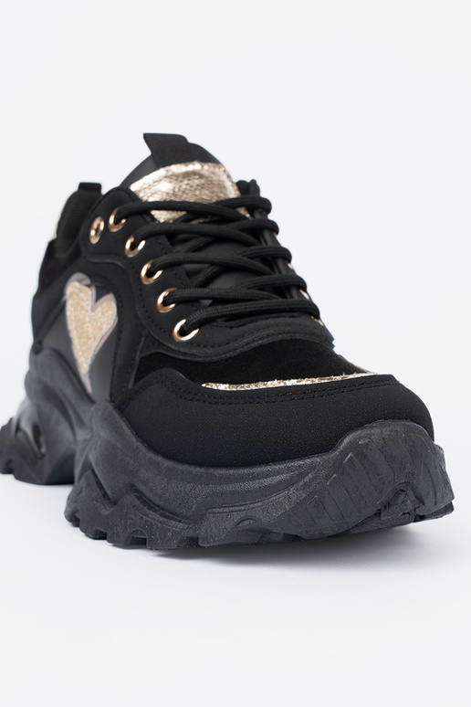 schZuarze Farbe Sneakers Stilvollllschuhe z ozdobnym goldenm Herzm