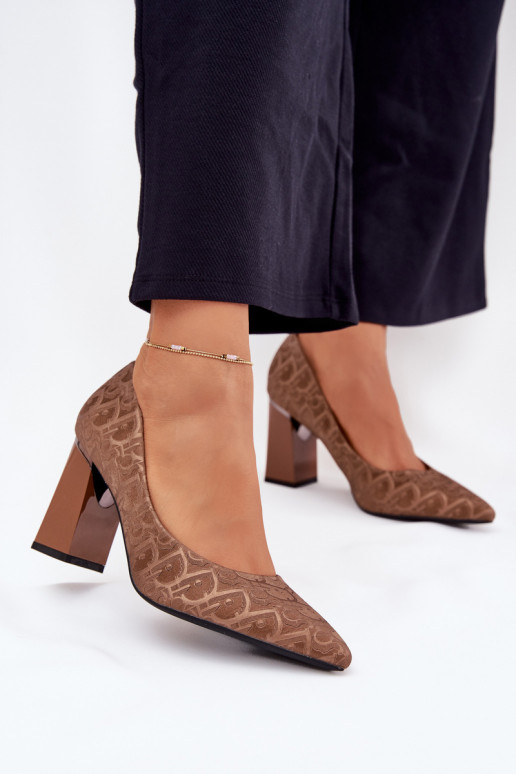 Hochhackige Schuhe Mit Dekorationen Tłoczeniem Vinceza 62254 braune Farbe Hochhackige Schuhe Mit Dekorationen Tłoczeniem Vinceza 62254 braune Farbe