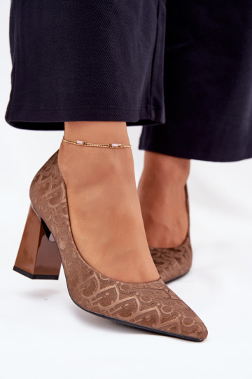 Chaussures à talons hauts Avec des décorations Tłoczeniem Vinceza 62254 marron 2