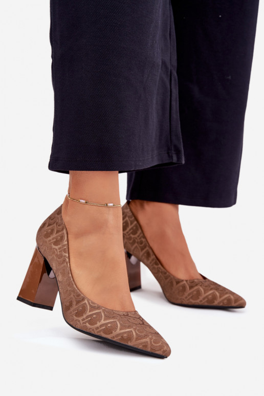 Hochhackige Schuhe Mit Dekorationen Tłoczeniem Vinceza 62254 braune Farbe Hochhackige Schuhe Mit Dekorationen Tłoczeniem Vinceza 62254 braune Farbe