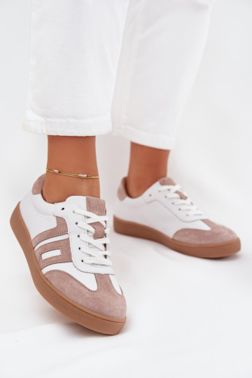 Leren dames sneakers in sportieve stijl „Vinceza 79557" wit-beige kleur