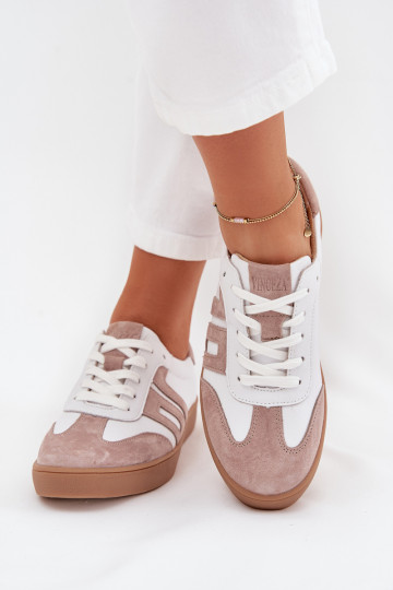 Leren dames sneakers in sportieve stijl „Vinceza 79557" wit-beige kleur 2
