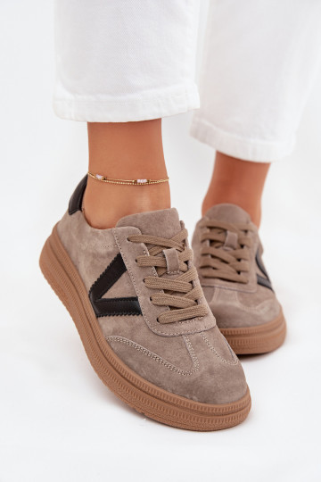 van suède Sneakers model schoenen Dames met platform Vinceza 79562 beige