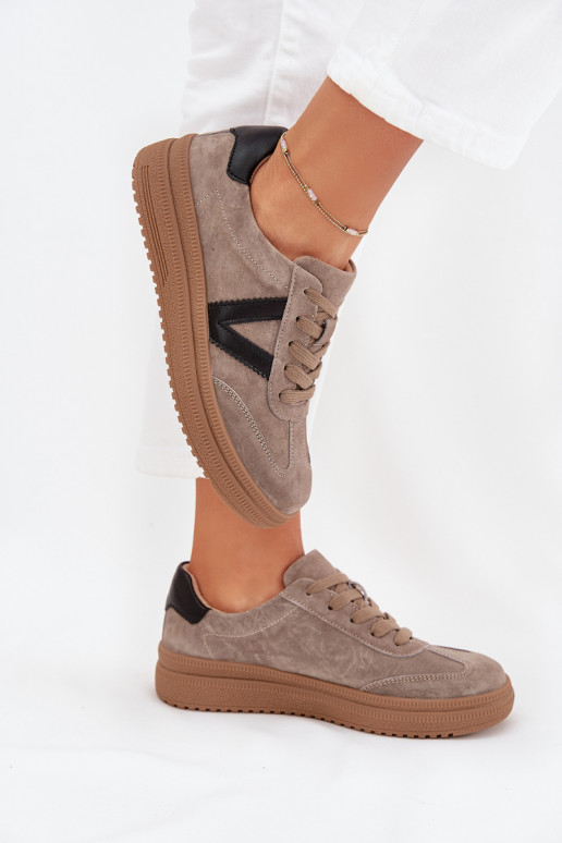 aus INildleder Sneakers Stilvollllschuhe Feminin mit einer Plattform Vinceza 79562 Beige